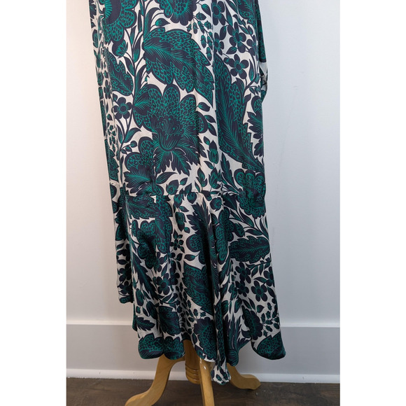 J Crew Collection Dress Womens 6 Green Navy Floral One Shoulder Midi BK996 - Picture 11 of 16